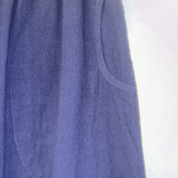 Women’s Sz Medium Linen Pants Navy Blue Pockets Stretchy Waist Cotton Beachy - Picture 4 of 9